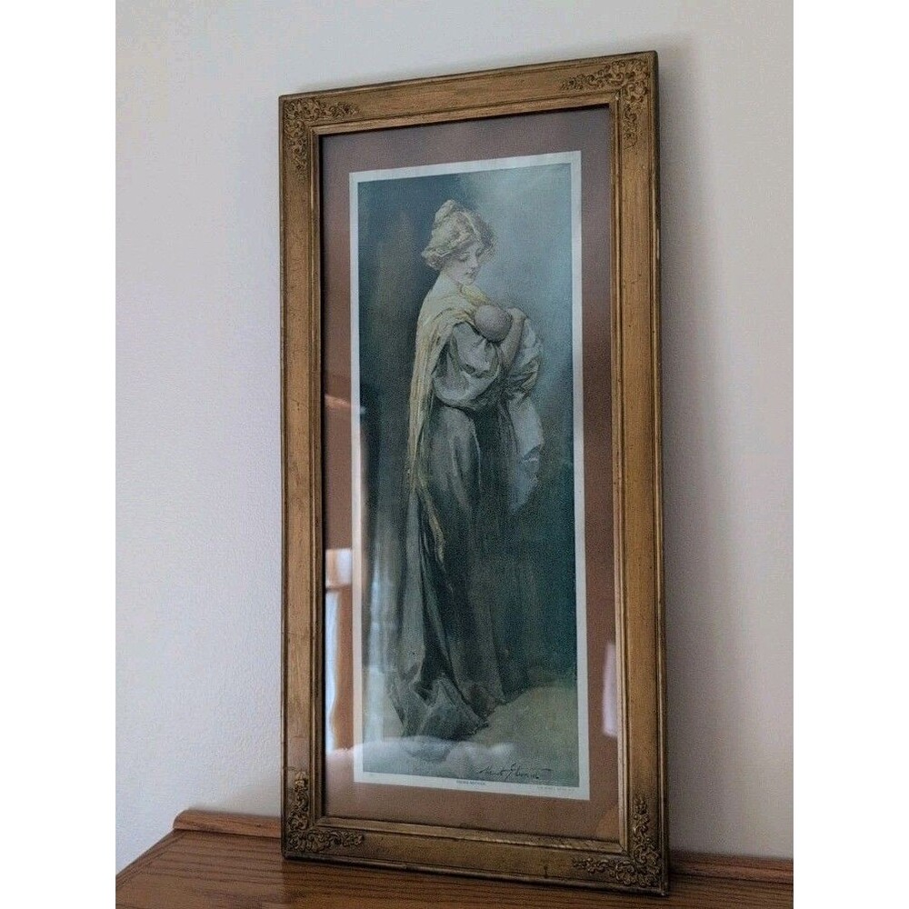 Vtg Maud Stumm Print 1900 Young Mother Chicago Colortype Original Gold Frame 20"
